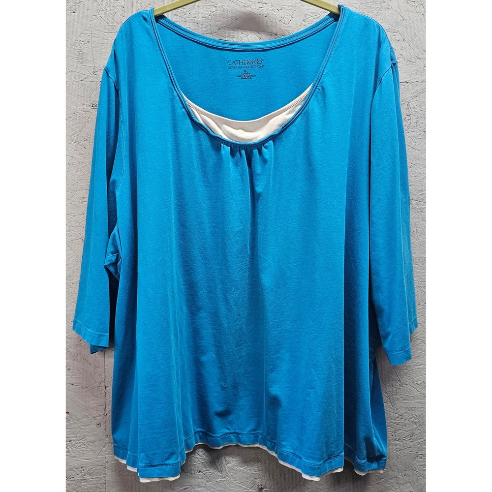 Catherines Suprema Collection Blue‎ Shirt with White Trim 5x (34/36W) Plus Size